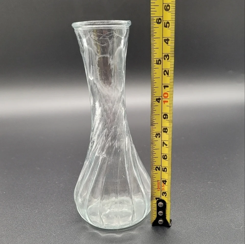 Vintage Hoosier Clear Glass Bud Vase Swirl Ribbed Pattern​​​
